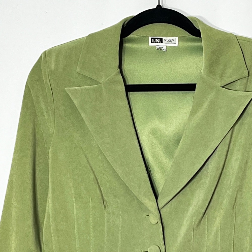I.N. Studio Petite Sage Green Faux Suede Pintuck Blazer Jacket 10P 5443Z57 - Picture 3 of 8